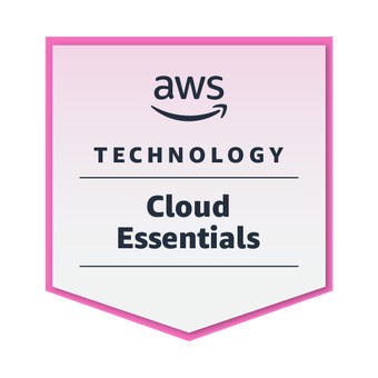 The badge awarded by Amazon Web Services for mastery of subject matter for 'AWS Cloud Essentials'.